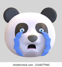 crying panda face emoticon cartoon 3d render illustration