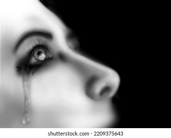 Crying Woman In Black And White