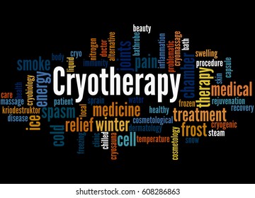 Cryotherapy, word cloud concept on black background.