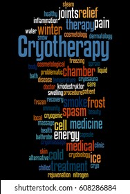 Cryotherapy, word cloud concept on black background.