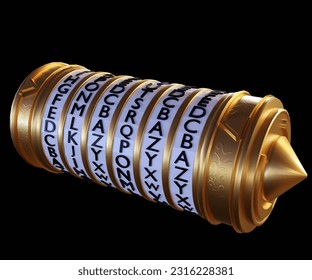 The Cryptex is a cylindrical device use to protect, hide or store items, requiring the input of a correct password to open the device 3d rendering
