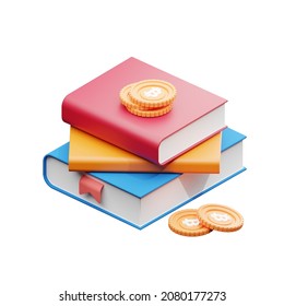 A Crypto Bitcoin Education Book Stack 3D-Illustration For Your Finance Project!