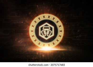 Crypto.com Coin - CRO - Cryptocurrency Digital Neon Coin