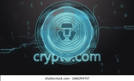 Crypto Com Cryptocurrency Symbol. Hi-tech Futuristic Background Illustration.