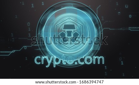 Crypto com cryptocurrency symbol. Hi-tech futuristic background illustration.