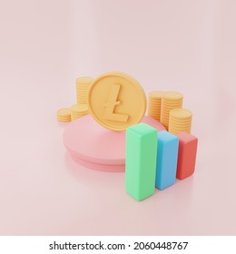 Crypto concept, digital coin online wallet. Blockchain technology. Buying. Selling. Exchange. Crypto Coin. With symbol Litecoin. copy space. Isolated on cream background. 3D rendering. Illustration.