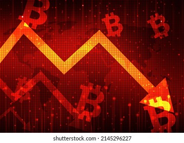 Crypto Currency Crash Concept Abstract Background With Arrow Going Downward. Digital Currency Market Crashing Tech Backdrop