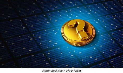 Crypto currency and cryptocurrency questions and investing uncertainty as a virtual blockchain money investment risk with a golden coin representing bitcoin and different coins as a 3D render. - Powered by Shutterstock