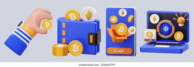 Crypto Icon Set On Isolated Background 3d Rendering