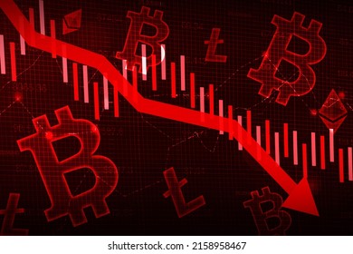 Crypto Market Crash Concept Background, Major Cryptocurrency crash backdrop with red graph going down