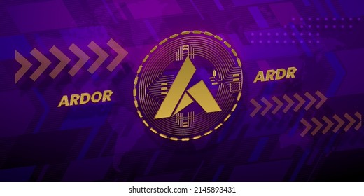 Cryptocurrency Ardor ARDR coin logo layout. Cryptocurrency and blockchain network business 3d illustration. Crypto currency exchange or transaction process background with crypto symbol and name.
