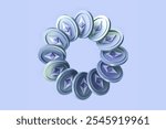 Cryptocurrency Ethereum Eth 3D tokens in motion forming a circular trajectory isolated on a light purple background. High quality 3D rendering.