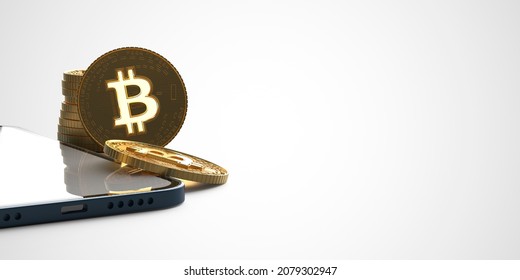 Cryptocurrency Exchange Mobile Trading Bitcoin Mockup. 3D Render