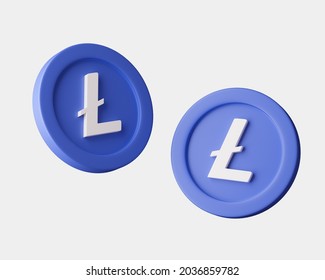 Cryptocurrency Litecoins from different viewes on white background. 3d render illustration with soft lights.
