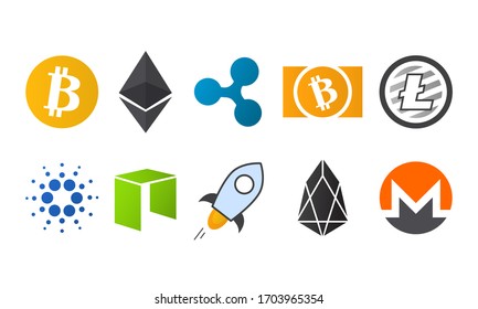 Cryptocurrency logo icon set bitcoin