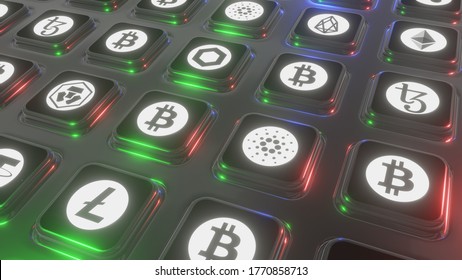 A cryptocurrency (or crypto currency) is a digital asset designed to work as a medium of exchange wherein individual coin ownership records are stored in a digital ledger. 3d rendered illustration