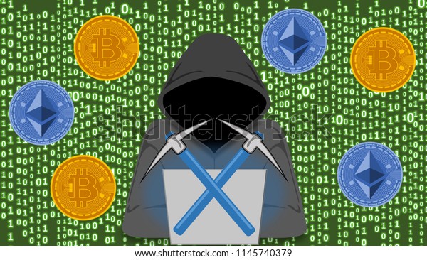 Cryptojacking Crypto Mining Concept Computer Hacker Stock Illustration ...