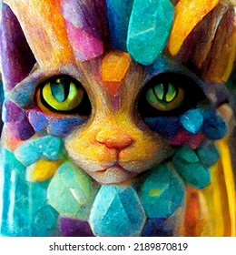 Crystal Cat Quatz Geode Node Color Concept Raw Ore Imagine Crystalization Fronzen Kitten Face