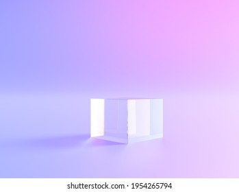 Crystal Display Or Glass Platform For Product Background, 3d Design. Crystal Glass Podium Or Product Display, Transparent Stand With Light For Luxury Presentation