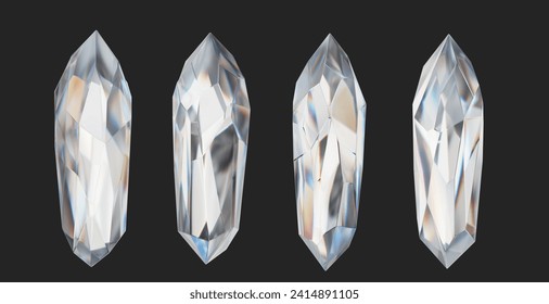 Crystal geometry shape set isolated on black background 3d rendering without AI generated