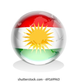 Crystal sphere of Kurdistan flag with world map