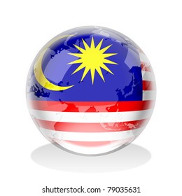 Crystal Sphere Of Malaysia Flag With World Map