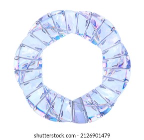 Crystal Wreath Or Glass Twisted Ring With Dispersion Effect. Clear Iridescent Circle With Ribbed Texture, Acrylic Or Plexiglass Composition, Empty Round Frame Isolated On White Background, 3d Render