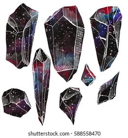 Crystals Painted By Hand, In The Technique Of The Sketch, Colored Galaxy As A Cosmic - Natural Stone, Quartz, Labradorite, Uncut Diamond, Stalactite ...