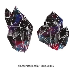 Crystals Painted By Hand, In The Technique Of The Sketch, Colored Galaxy As A Cosmic - Natural Stone, Quartz, Labradorite, Uncut Diamond, Stalactite ...