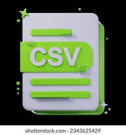 CSV file format of 3D illustration on black background. file format 3D concept. 3d rendering