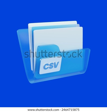 Csv files format 3d illustration with clipping path on blue background.