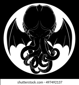 Cthulhu floats in a white circle.