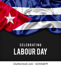 Cuba Abstract waving Flag and Plain background with Typography Celebrating Labor Day 1st May