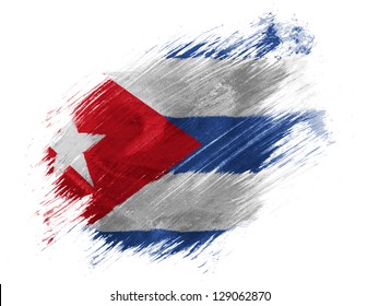 Cuba. Cuban flag  painted with brush on white background