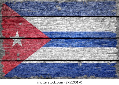 Cuba Flag On Old Wood Texture Background