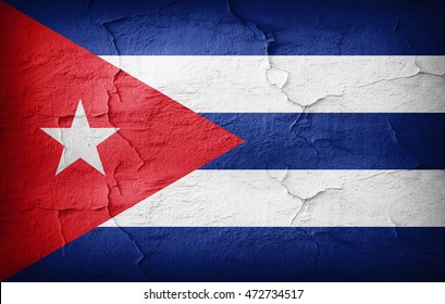 Cuba Flag painted on grunge wall-3D illustration