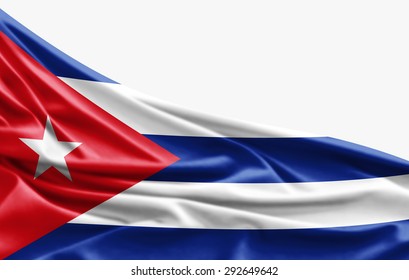 Cuba  flag of silk with copyspace for your text or images and white background
