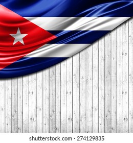 Cuba Flag And Wood Background 