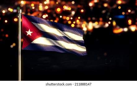 Cuba National Flag City Light Night Bokeh Background 3D