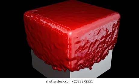 Cube with blood. Computer generated 3d render. 3D Illustration