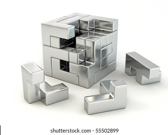 Cube Built Blocks Puzzle 3d Stock Illustration 55502899