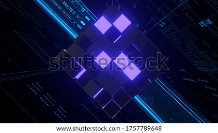 Cube glow light effect. Global internet. 3d render of technology background