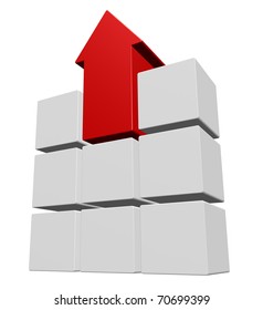 cubes and arrow on white background - 3d illustration