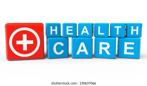 Cubes With Health Care Sign On A White Background