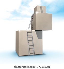 Cubes with ladders. Progress concept