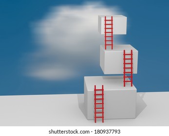 Cubes with ladders. Progress concept. 3d render