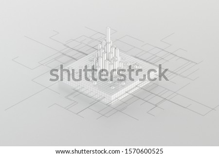 Cubes and lines with white background, 3d rendering. Computer digital drawing.