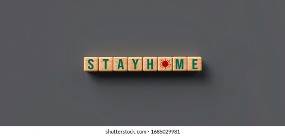 cubes with message STAY HOME on grey background - 3D rendered illustration - Powered by Shutterstock