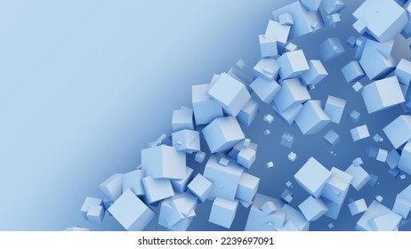 cubes shapes random squares blue background abstract design geometric diagonal gradient 3D illustration