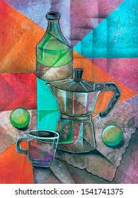 Cubism Still Life Painting. Picasso Style Art.